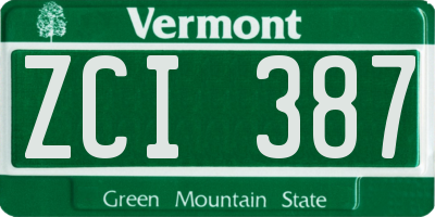 VT license plate ZCI387