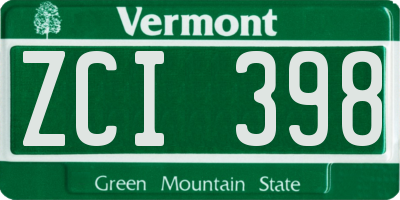 VT license plate ZCI398