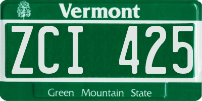 VT license plate ZCI425