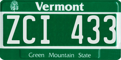 VT license plate ZCI433