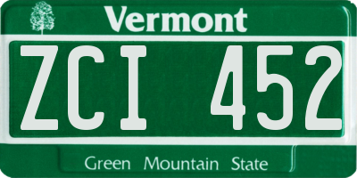 VT license plate ZCI452