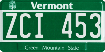 VT license plate ZCI453