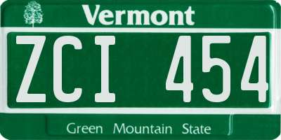 VT license plate ZCI454