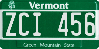VT license plate ZCI456