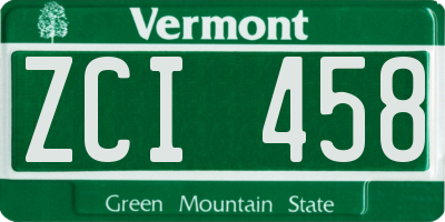 VT license plate ZCI458