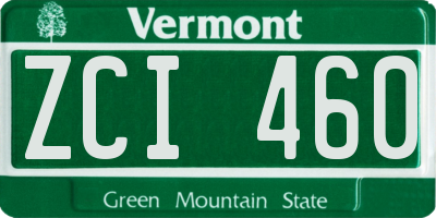VT license plate ZCI460