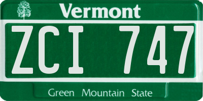 VT license plate ZCI747