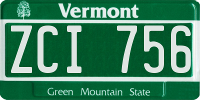 VT license plate ZCI756