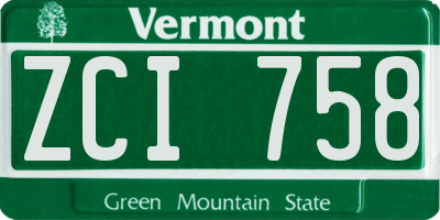 VT license plate ZCI758