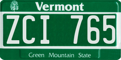 VT license plate ZCI765