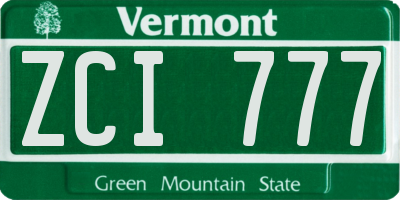 VT license plate ZCI777