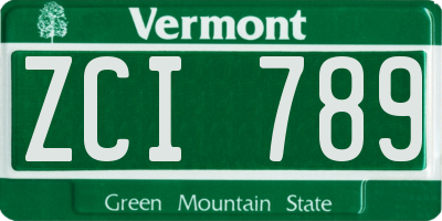 VT license plate ZCI789