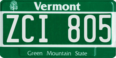 VT license plate ZCI805