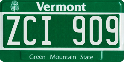 VT license plate ZCI909