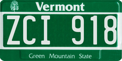 VT license plate ZCI918