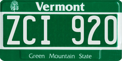 VT license plate ZCI920