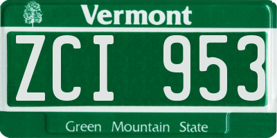 VT license plate ZCI953