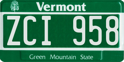 VT license plate ZCI958