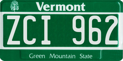 VT license plate ZCI962