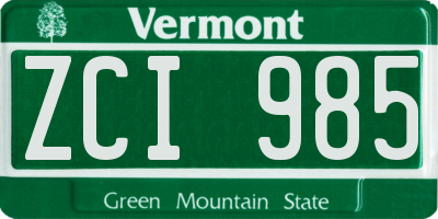 VT license plate ZCI985