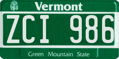 VT license plate ZCI986