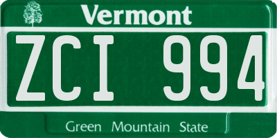 VT license plate ZCI994
