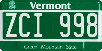 VT license plate ZCI998