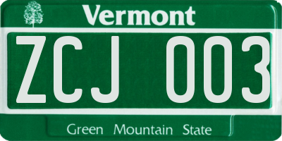 VT license plate ZCJ003