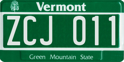 VT license plate ZCJ011