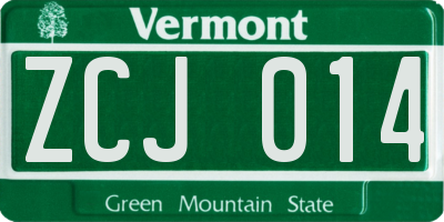 VT license plate ZCJ014