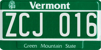 VT license plate ZCJ016