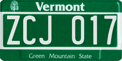 VT license plate ZCJ017