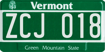 VT license plate ZCJ018