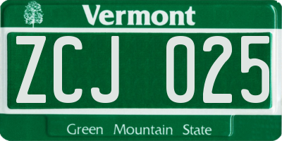 VT license plate ZCJ025