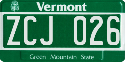 VT license plate ZCJ026