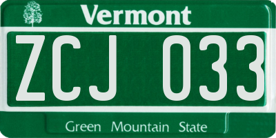 VT license plate ZCJ033