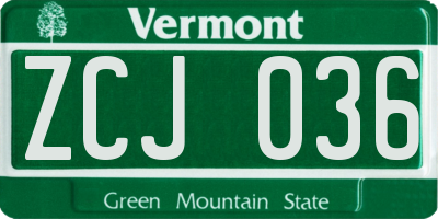 VT license plate ZCJ036