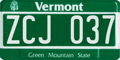 VT license plate ZCJ037