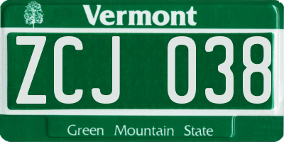 VT license plate ZCJ038