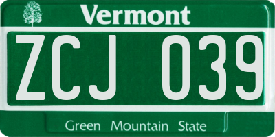 VT license plate ZCJ039