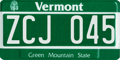 VT license plate ZCJ045
