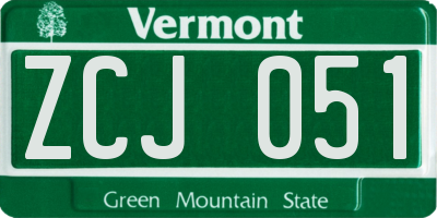 VT license plate ZCJ051