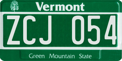 VT license plate ZCJ054