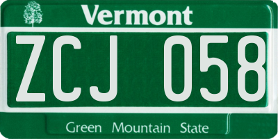 VT license plate ZCJ058