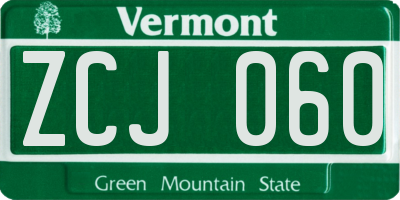 VT license plate ZCJ060