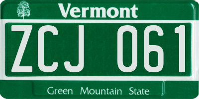 VT license plate ZCJ061