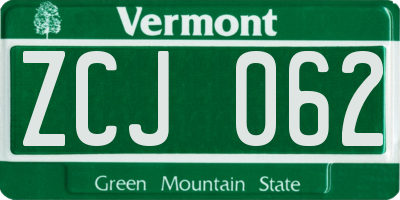 VT license plate ZCJ062