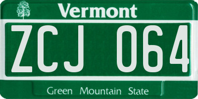 VT license plate ZCJ064