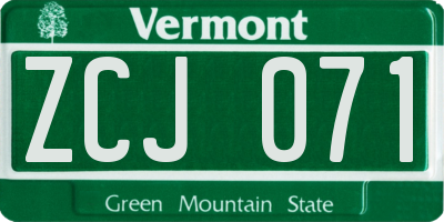 VT license plate ZCJ071