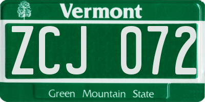 VT license plate ZCJ072